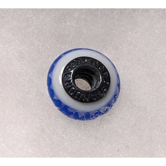 NEW Pandora White & Blue Murano Glass Beads w/Blue Decor - Picture 2 of 3